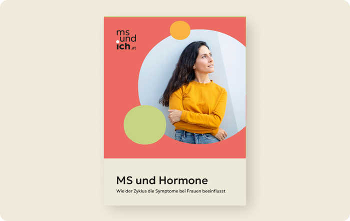 Titelbild der Broschüre „MS und Hormone". Titelbild der Broschüre „MS und Hormone".