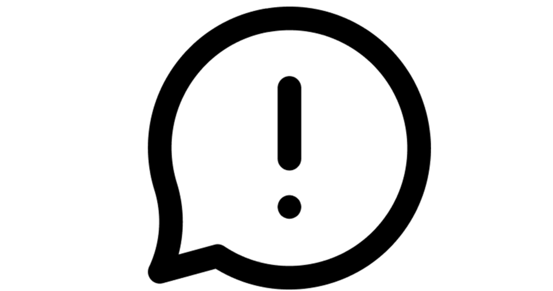 Ein Ausrufezeichen in einer Sprechblase.