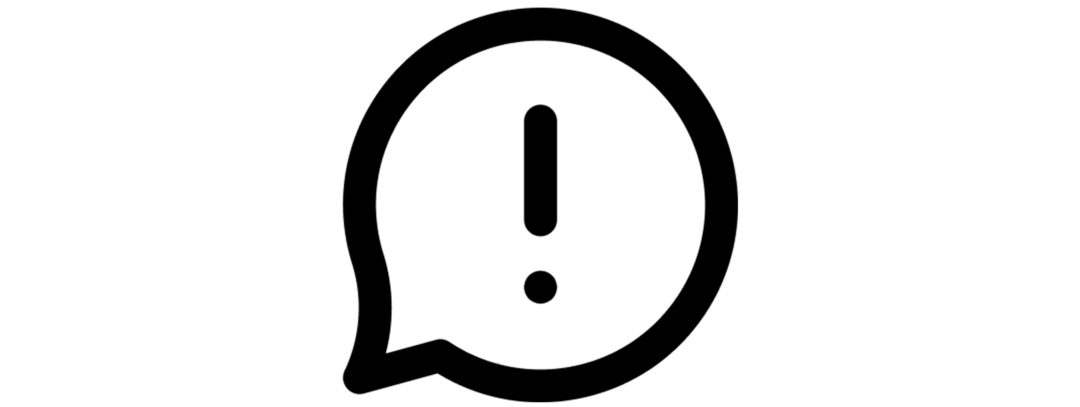 Ein Ausrufezeichen in einer Sprechblase.