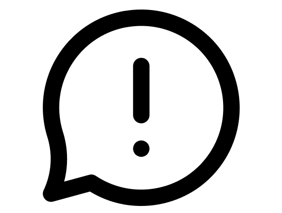 Ausrufezeichen in einer Sprechblase.